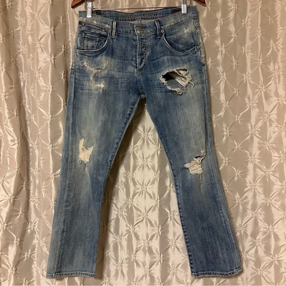 Citizens of Humanity Dylan Drop Rise Cropped Jeans Destroyed Distressed Straight - Picture 1 of 12